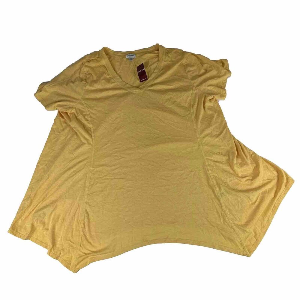 Avenue Blouse Womens Sz 18/20 Yellow Tunic Shirt Short Sleeve Stretch Cotton NEW